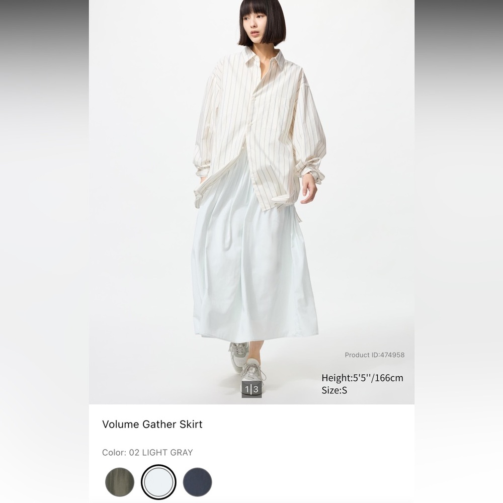 Uniqlo Light Gray Volume Gather Skirt, Size XS